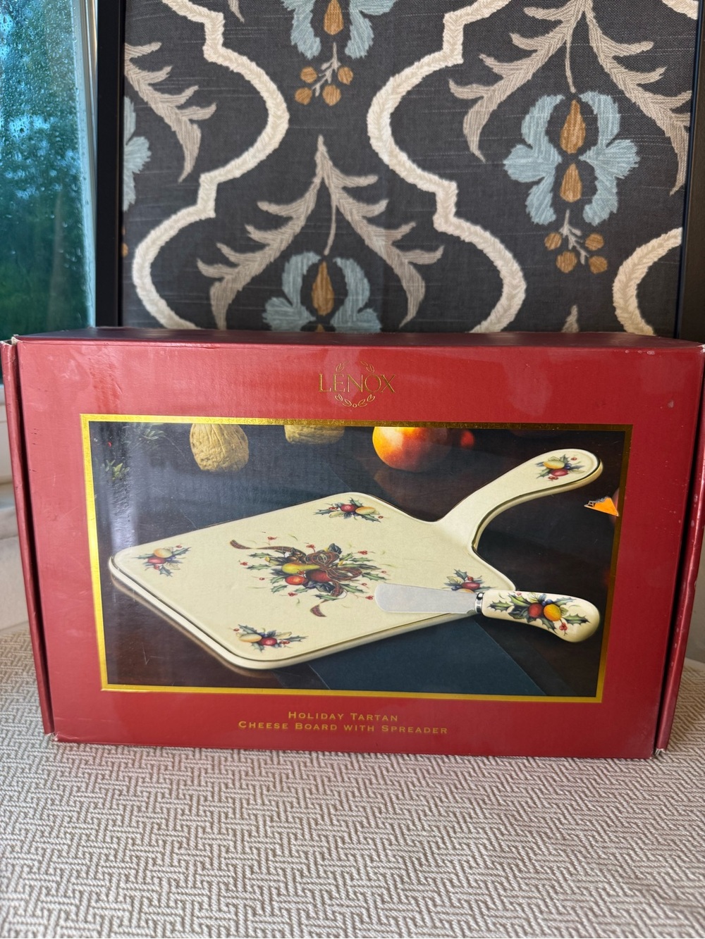 Lenox Cream Holiday Fruit & Tartan Cheese Board with Spreader